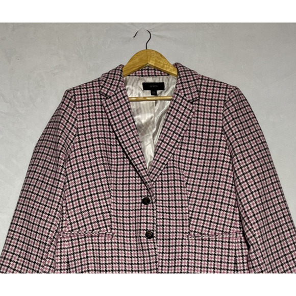 J Crew Campbell Blazer Womens XXL Pink Houndstooth Wool Blend Jacket Preppy 90s - Picture 3 of 13